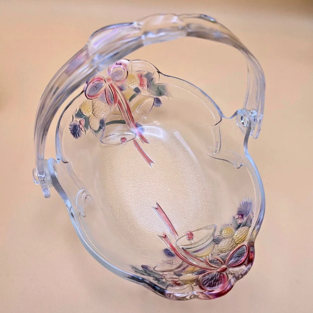 Mikasa Festive Bells Glass Basket‎ with Handle Christmas WY160/524 Japan Clear